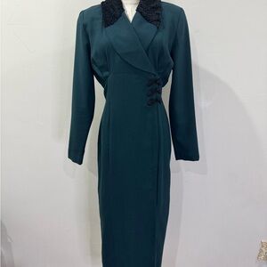 Vintage EXPO Wrap Dress with Faux Lambswool Collar | Size 6 (See Measurements)